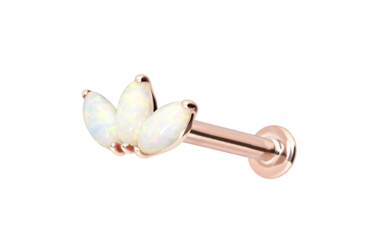 14 Karat Gold Labret Piercing mit Push Fit LOTUSBLÜTE + SYNTHETISCHE OPALE